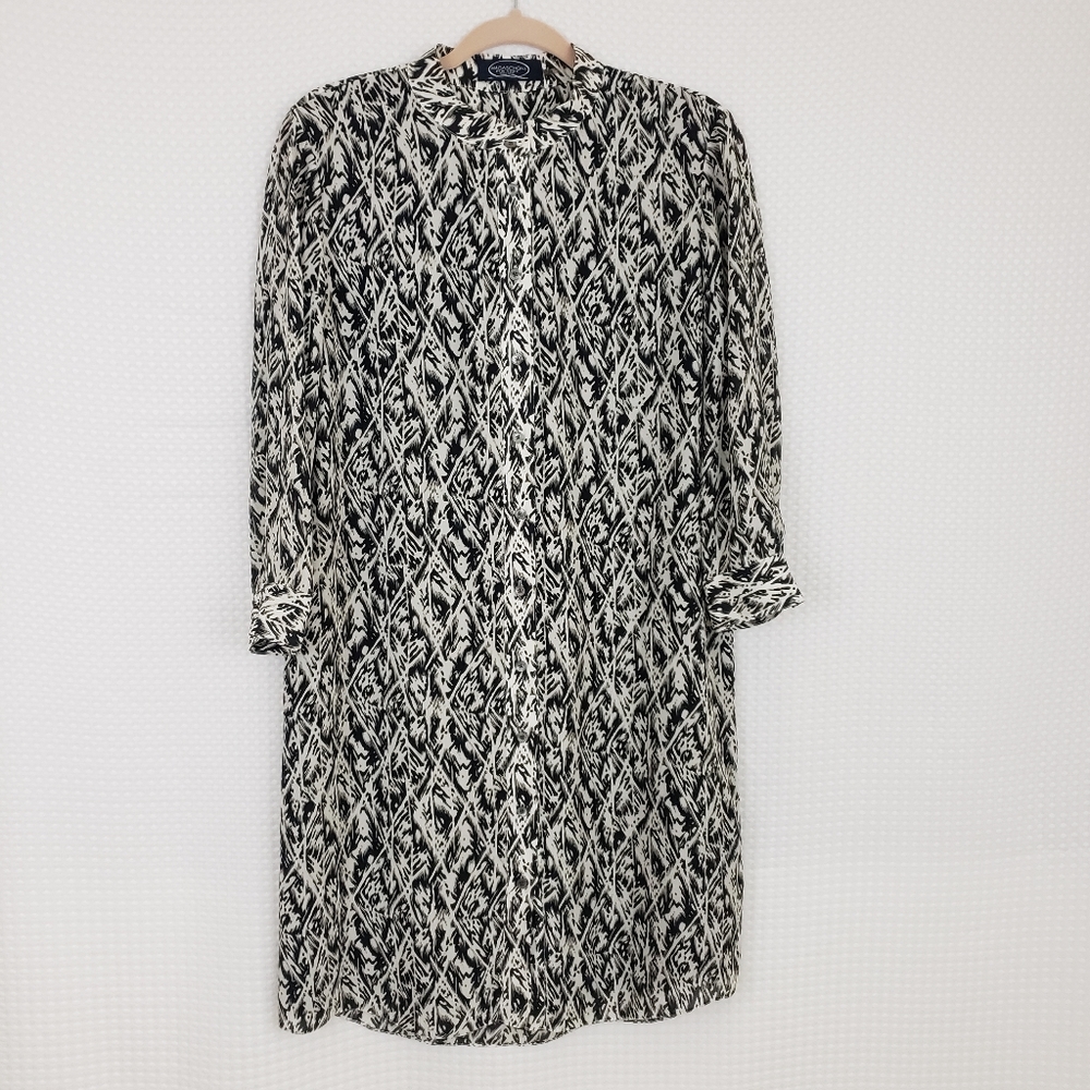 Magaschoni Shirt Dress Silk Button Front Dress Black White size 10 Career Wear